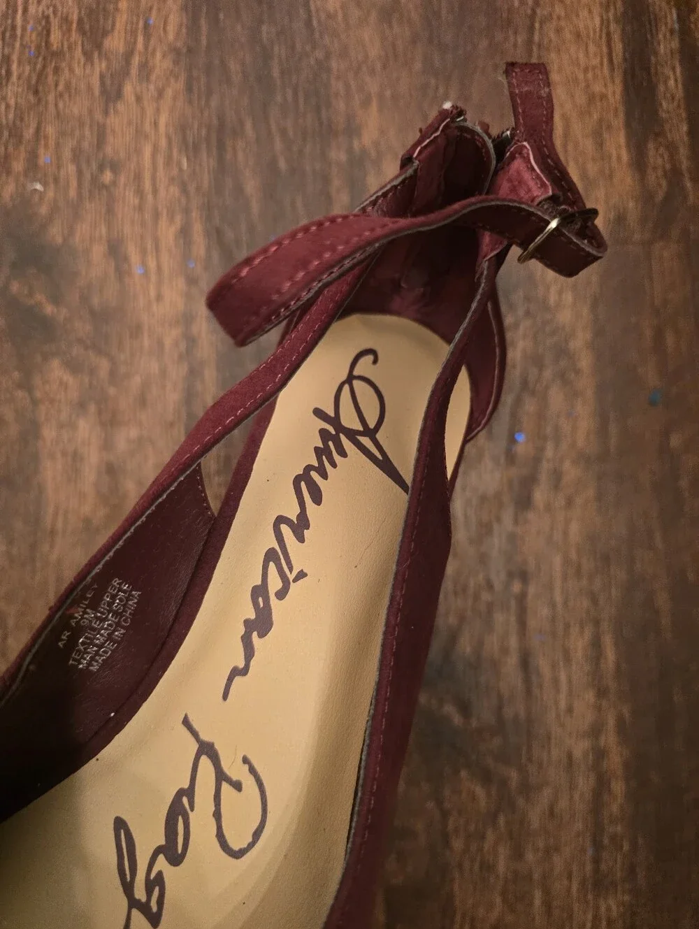 NEW! American Rag Women's Burgundy Suede Wedge Pump with Ankle Strap
